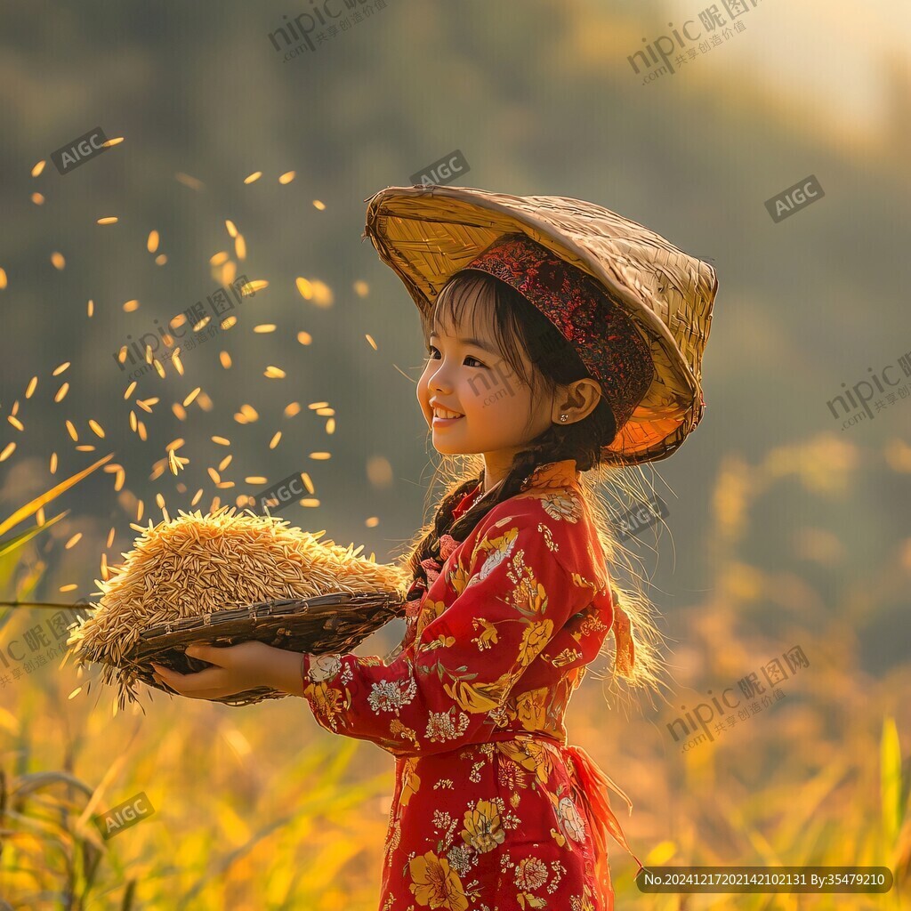 割稻少女