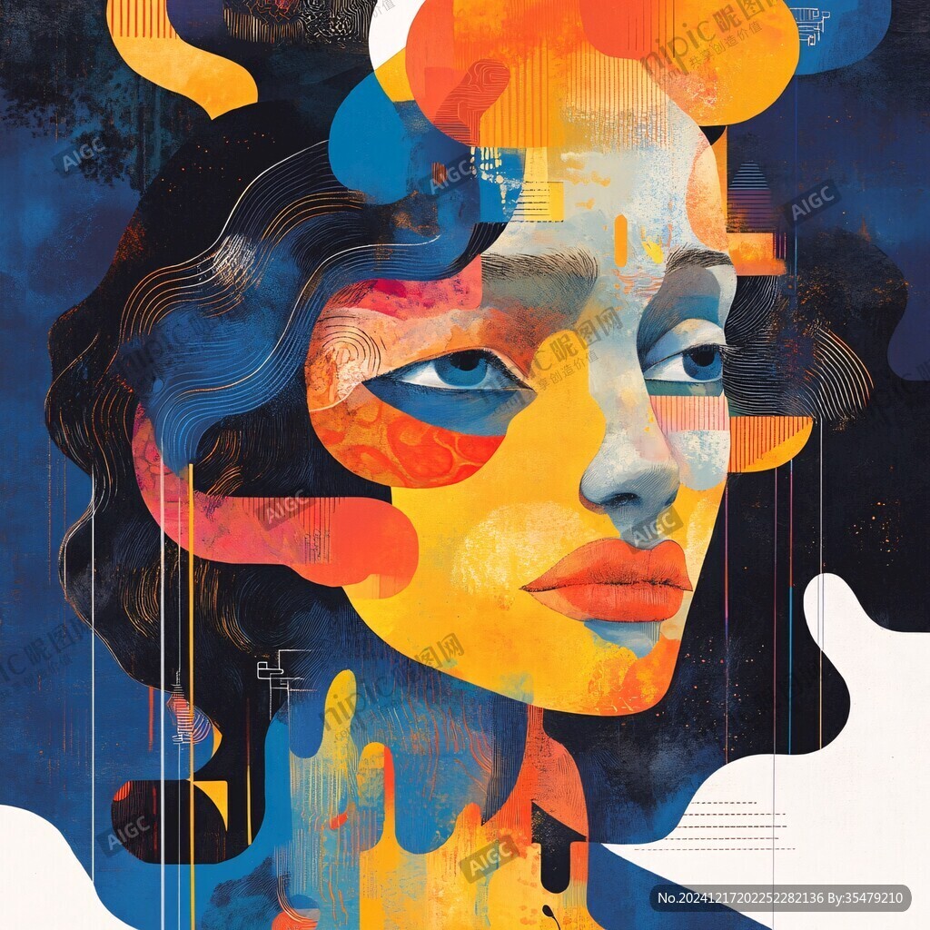 人脸色块拼接装饰画