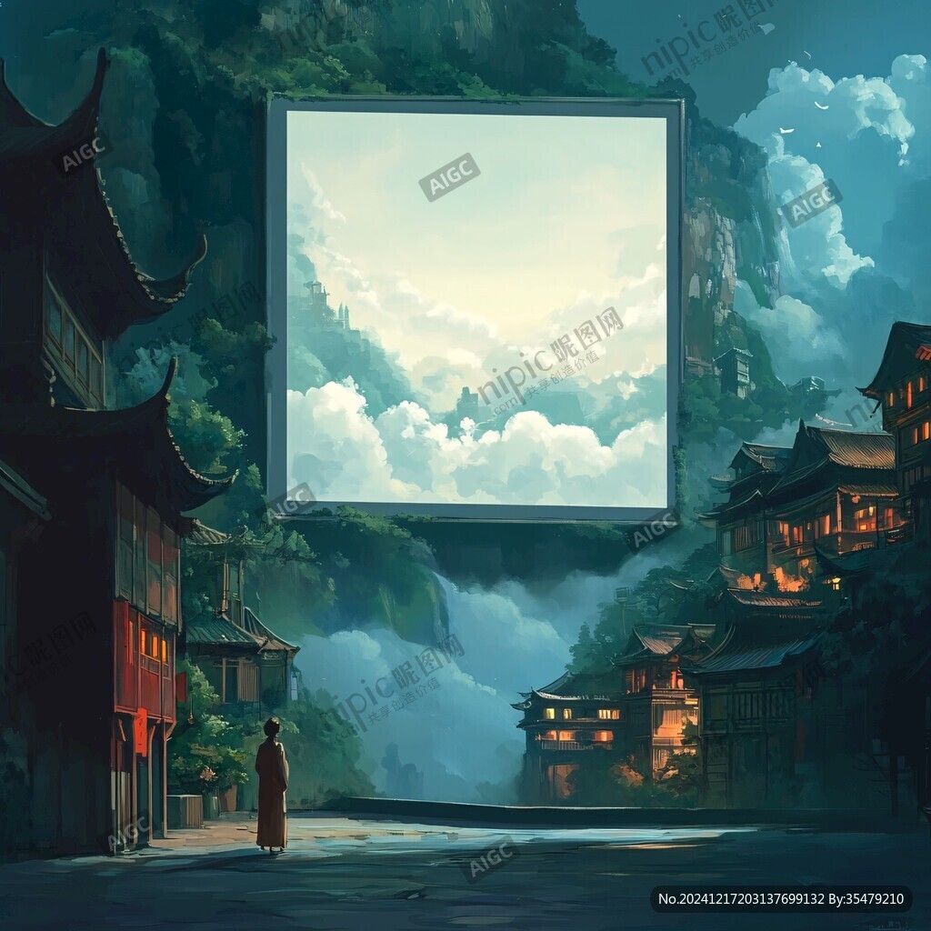 天界晓钟风景插画