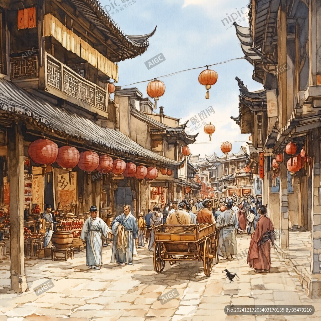 古代街景插画