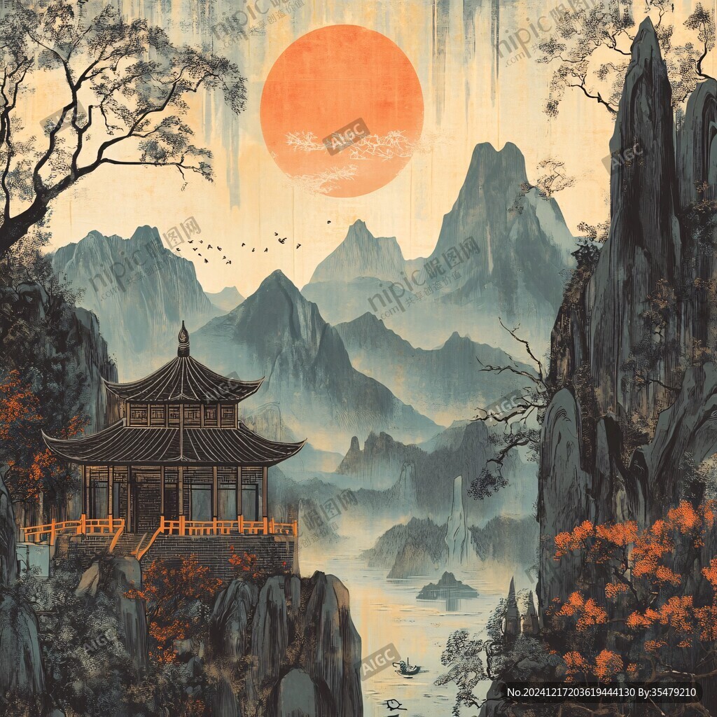 新中式楼阁皇宫山水