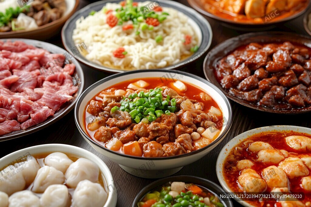 一大桌火锅小碗菜