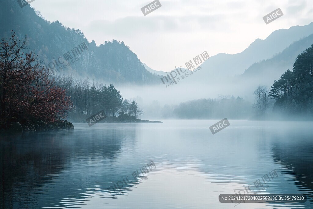 雾锁芦林湖