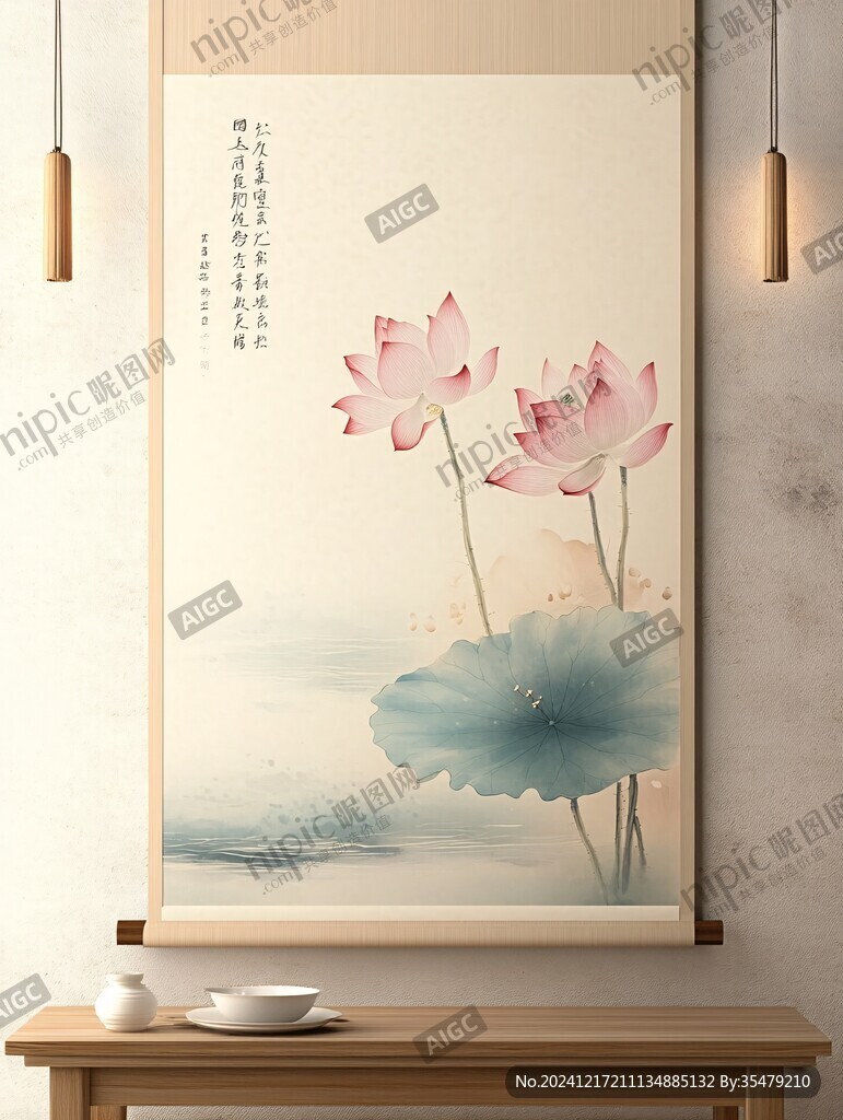 荷花禅意家居挂画