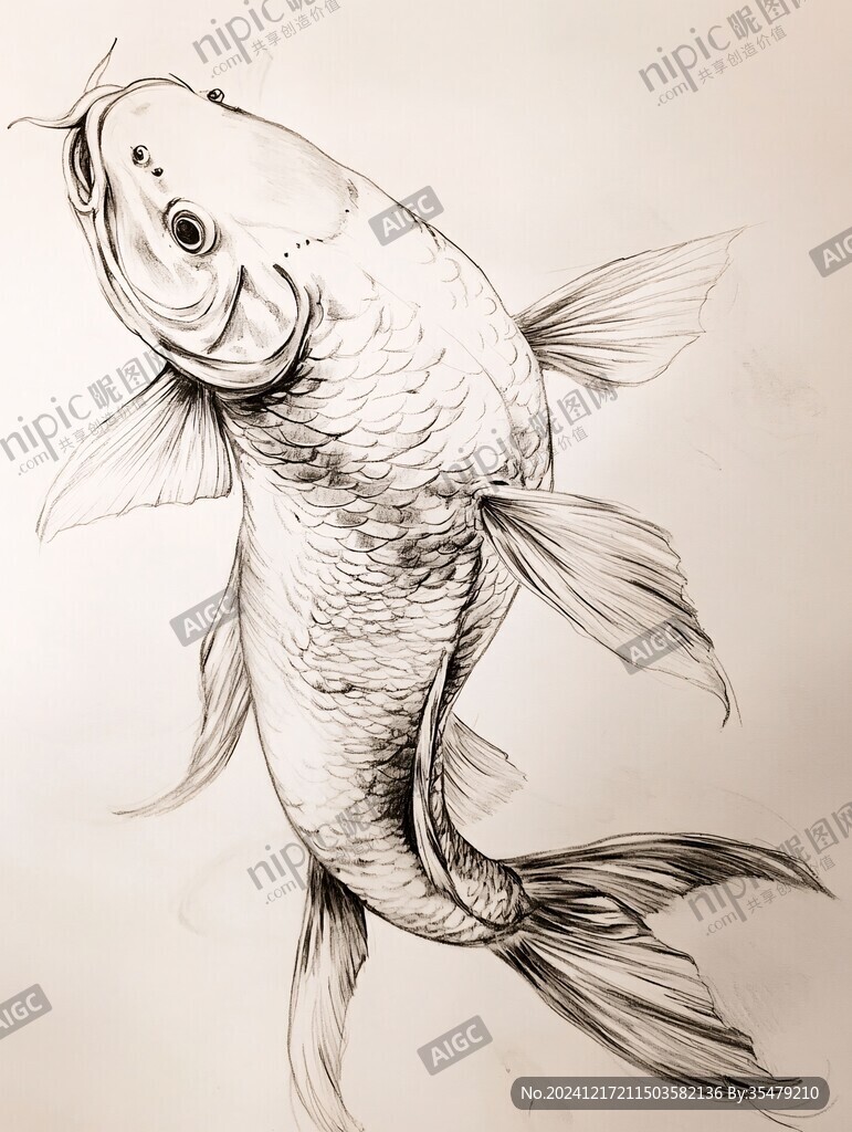 白描锦鲤