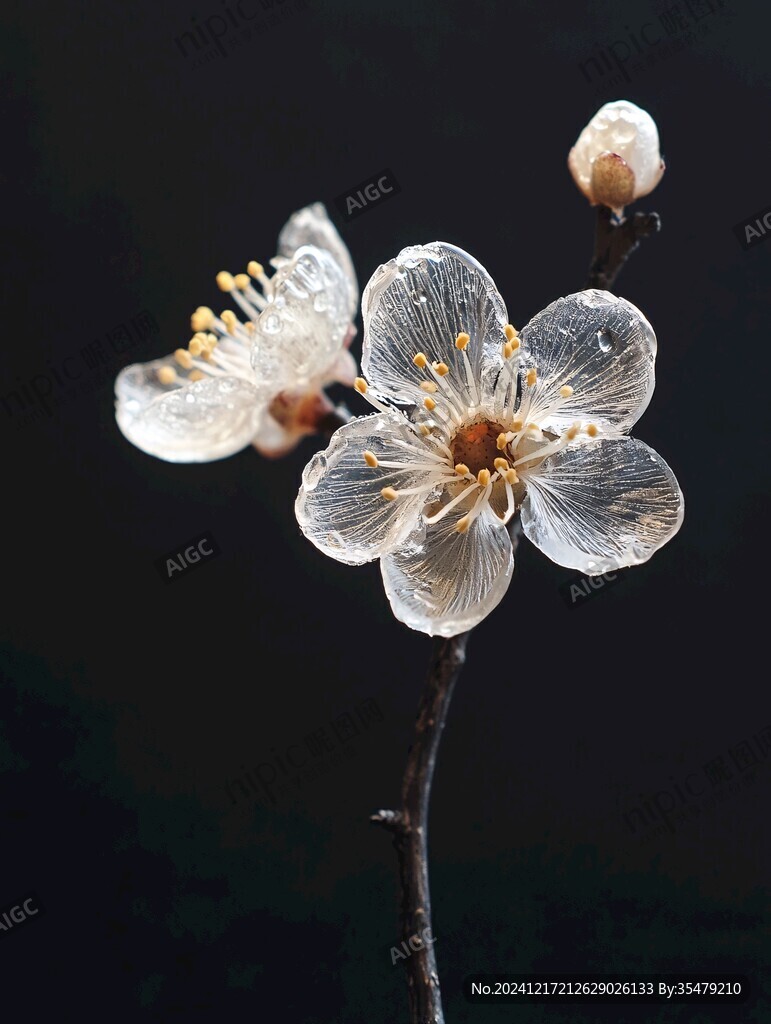 黑色背景白梅花特写