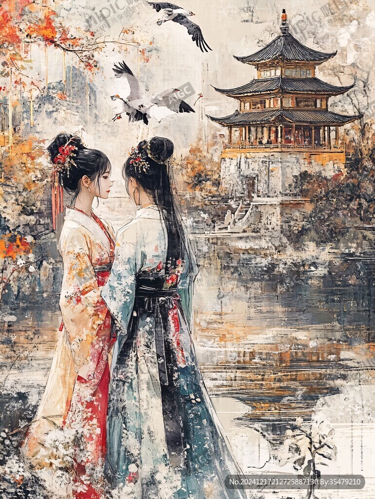 古风情侣插画