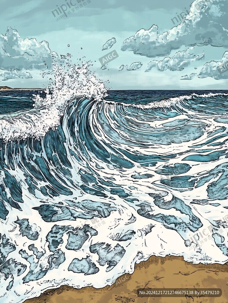 手绘海浪插画