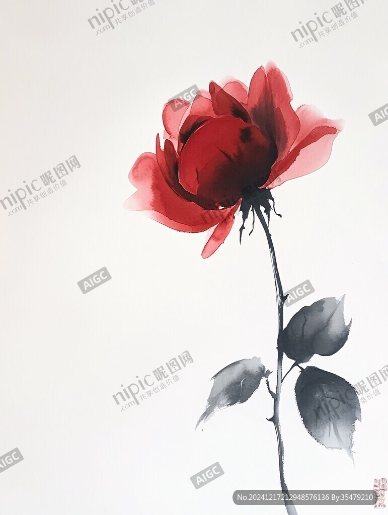 手绘红月季
