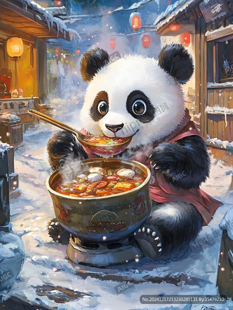 熊猫火锅插画