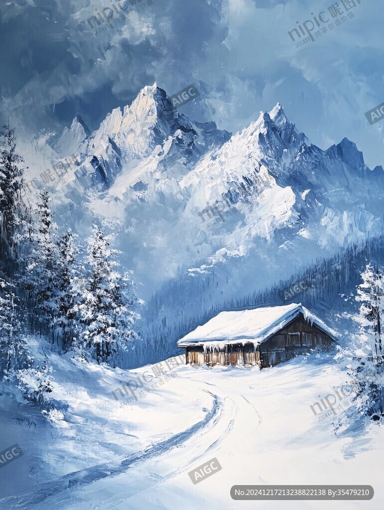 冬季雪景风景油画
