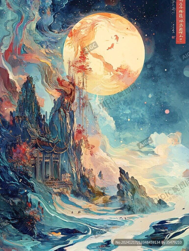 天界晓钟风景插画