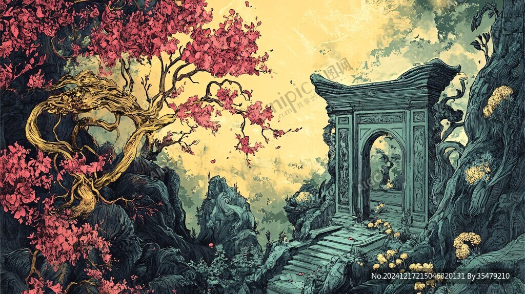 桃林仙境插画