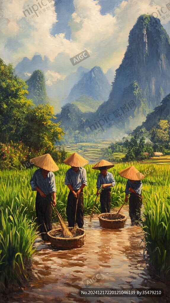 水田劳作场景