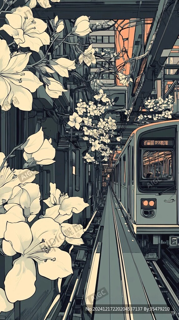 高铁轻轨插画