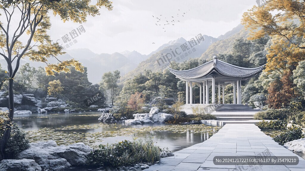 湖石亭廊效果图