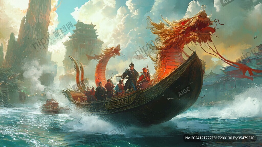 古代运河龙船场景