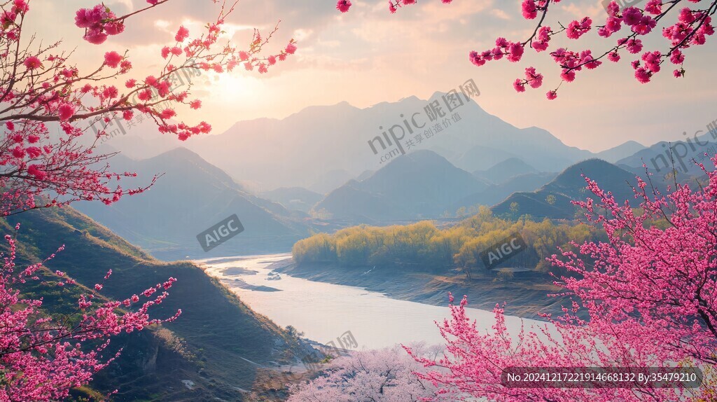 桃花梅花日出山涧
