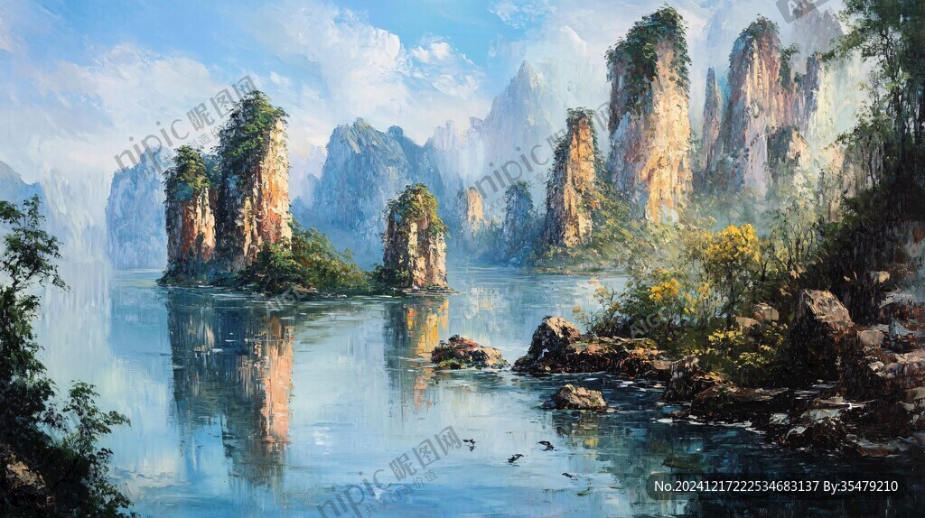 油画山水风景