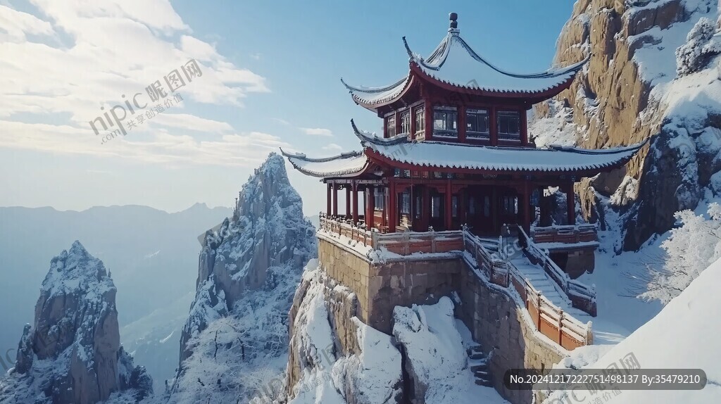 金顶云海雪景日出全景