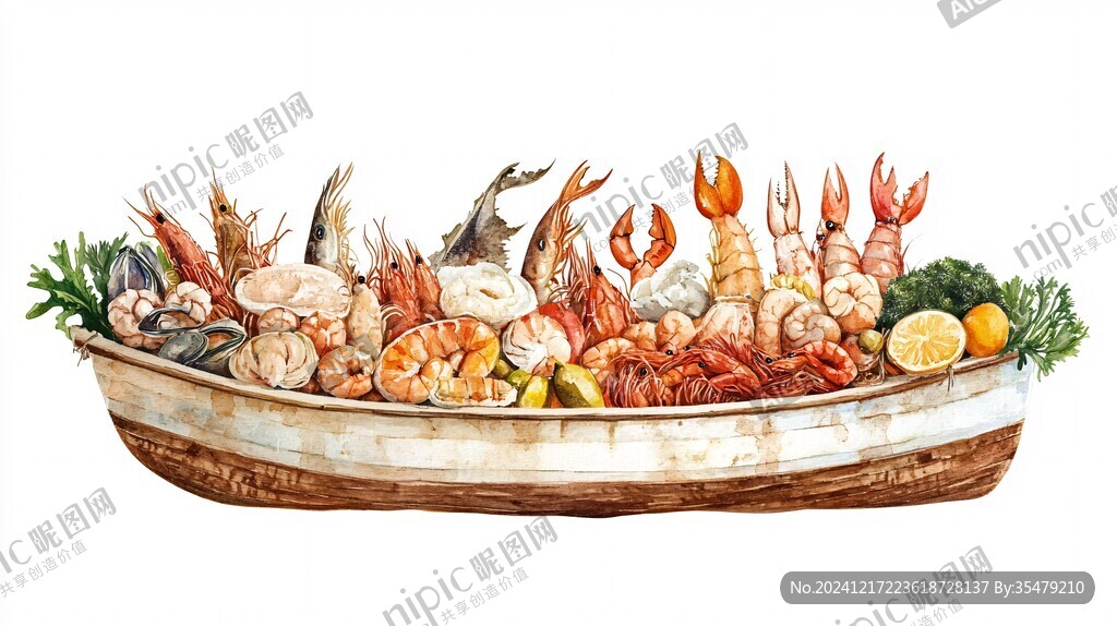 海鲜大盆菜插画