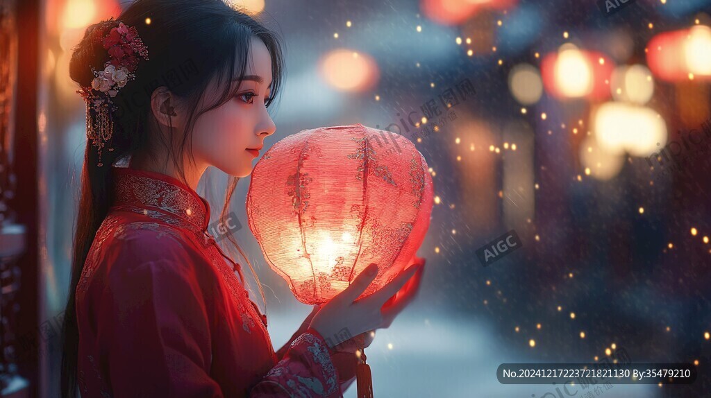 执灯笼的美女