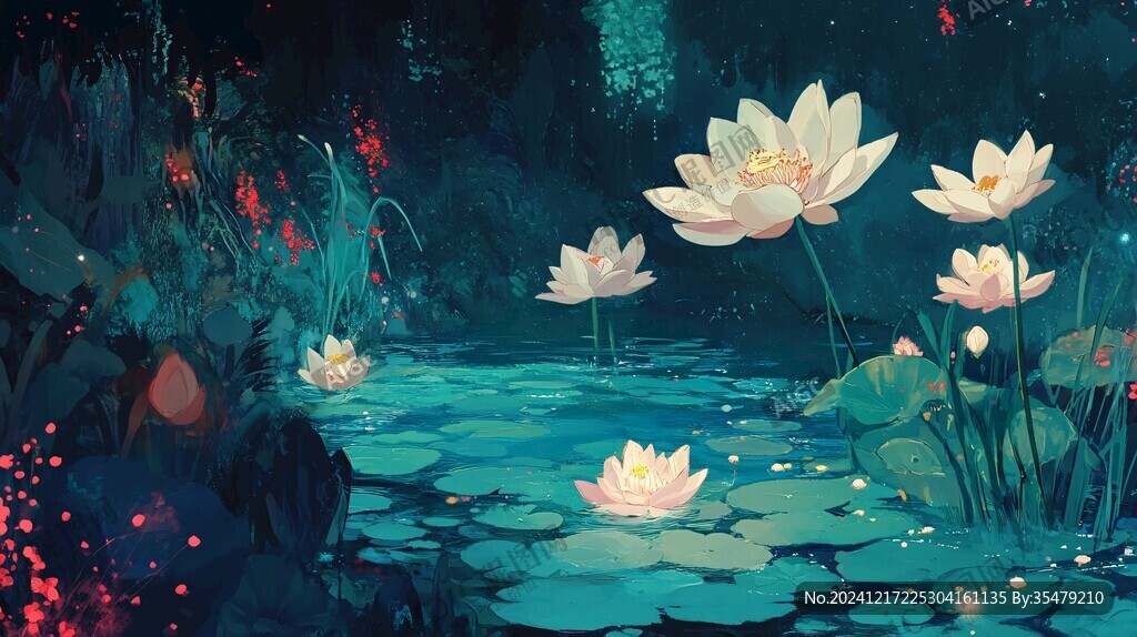荷花池插画