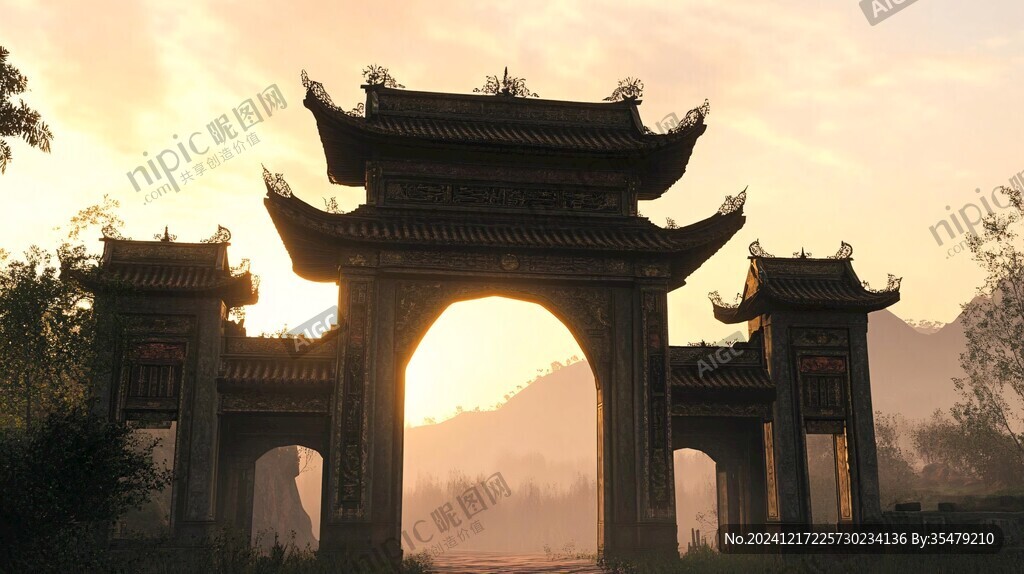 早晨胡文光牌坊