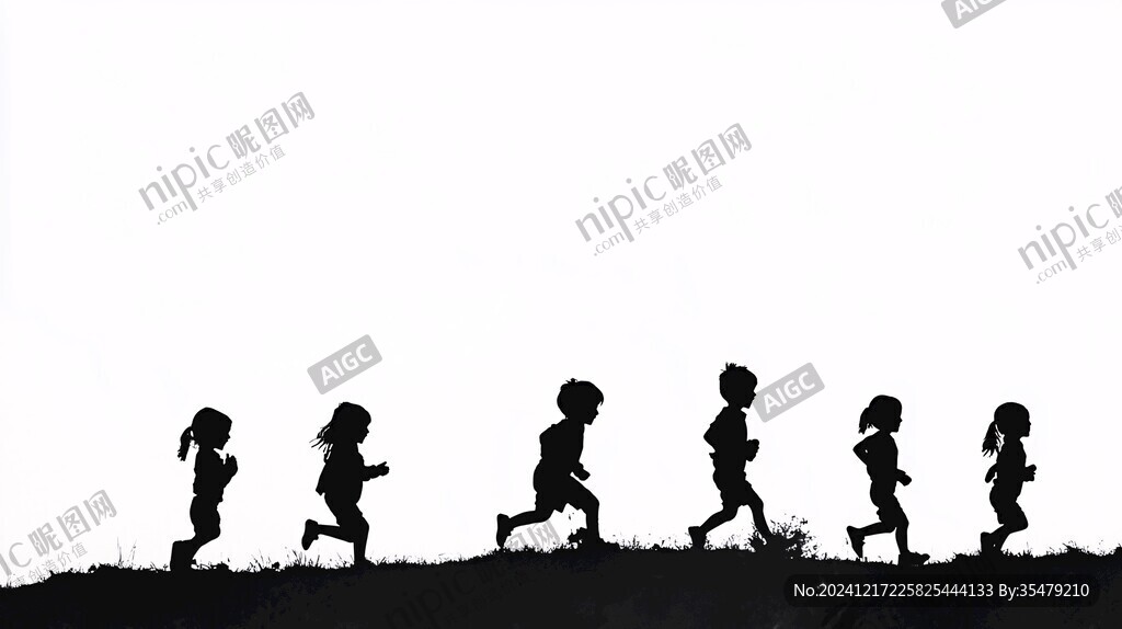 儿童奔跑剪影