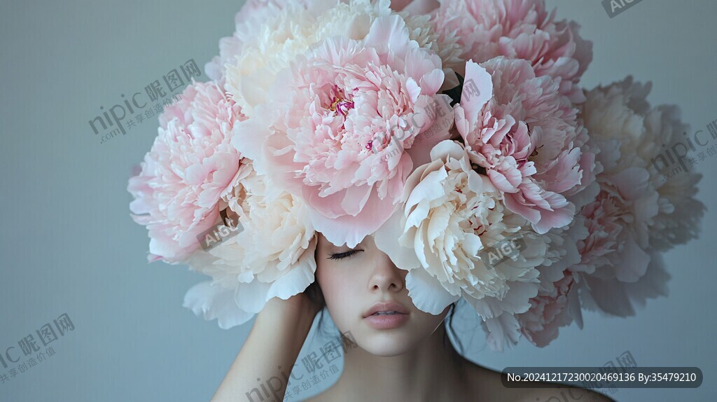 花遮脸的女孩