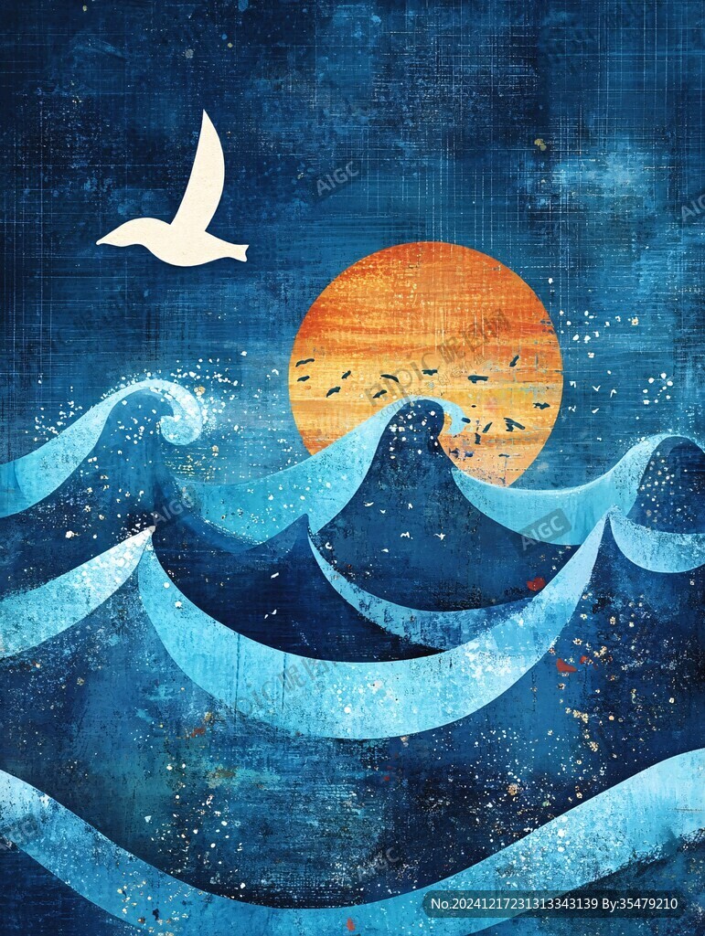 古风海浪包装插画
