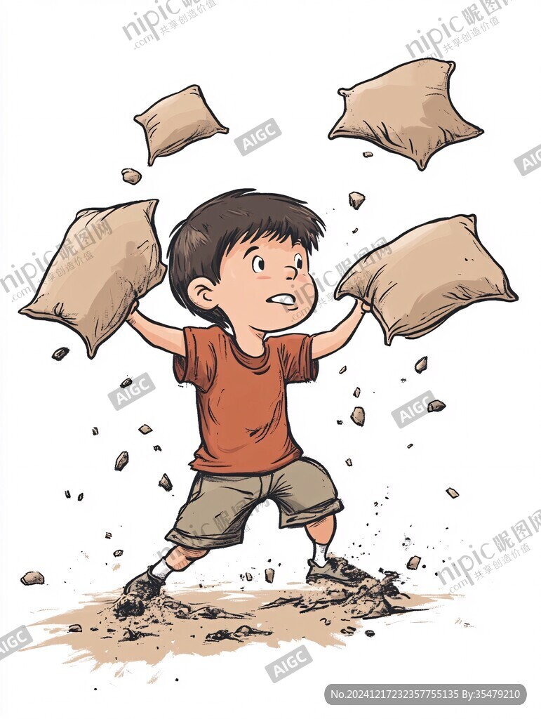 手绘勇敢的小孩卡通画
