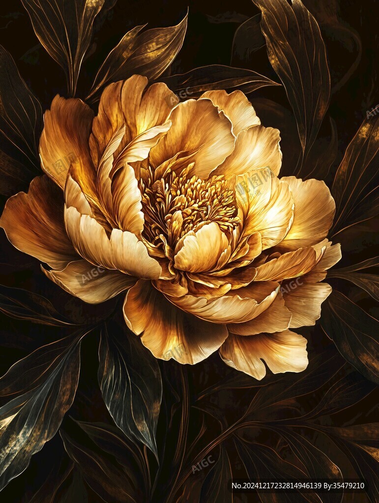 高精手绘黄金拉丝花卉