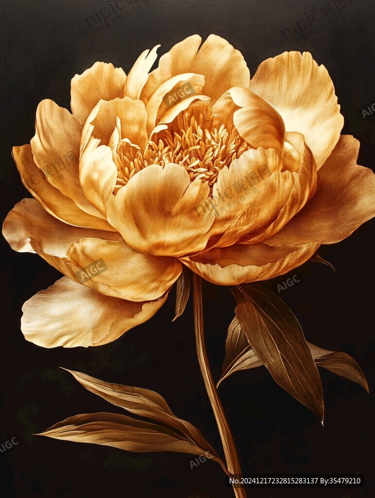 高精手绘黄金拉丝花卉