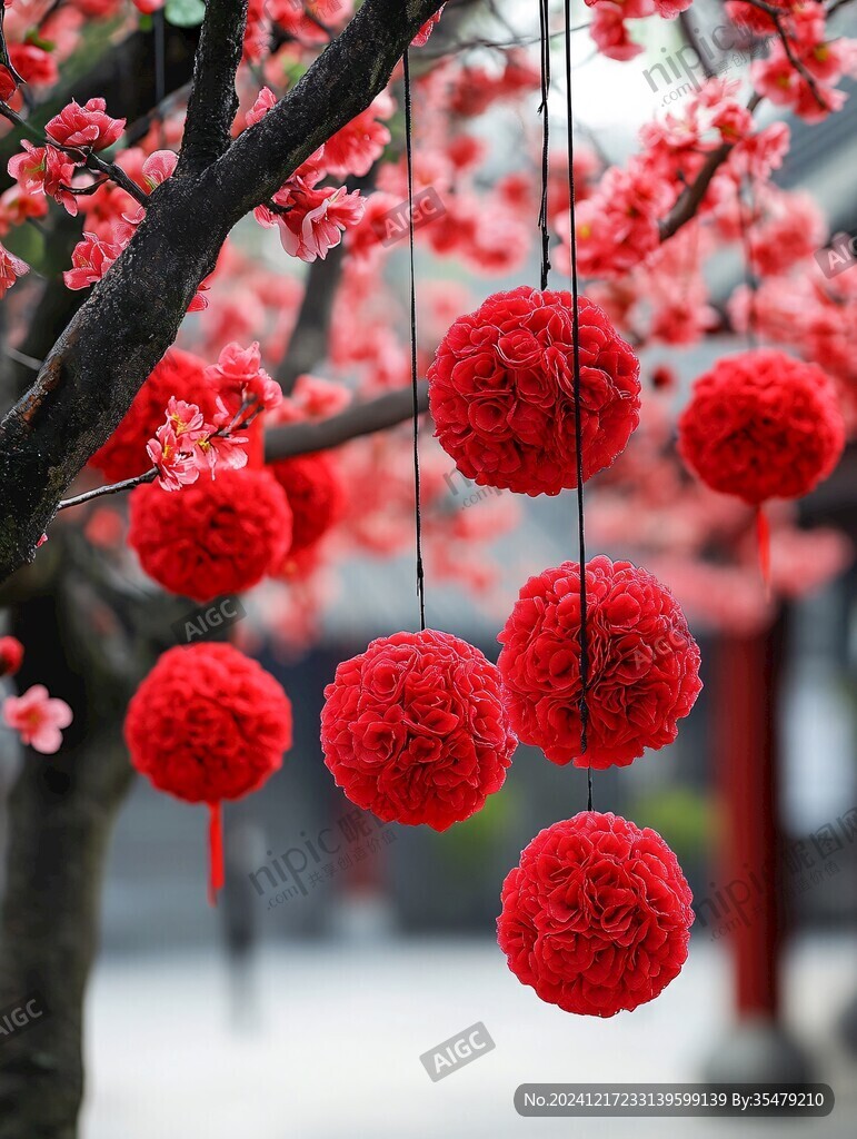 鲜花红灯笼