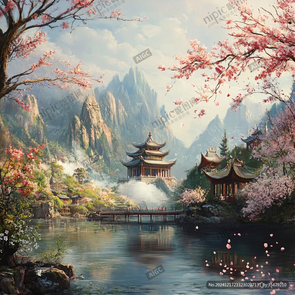 桃花源记古风山水插画