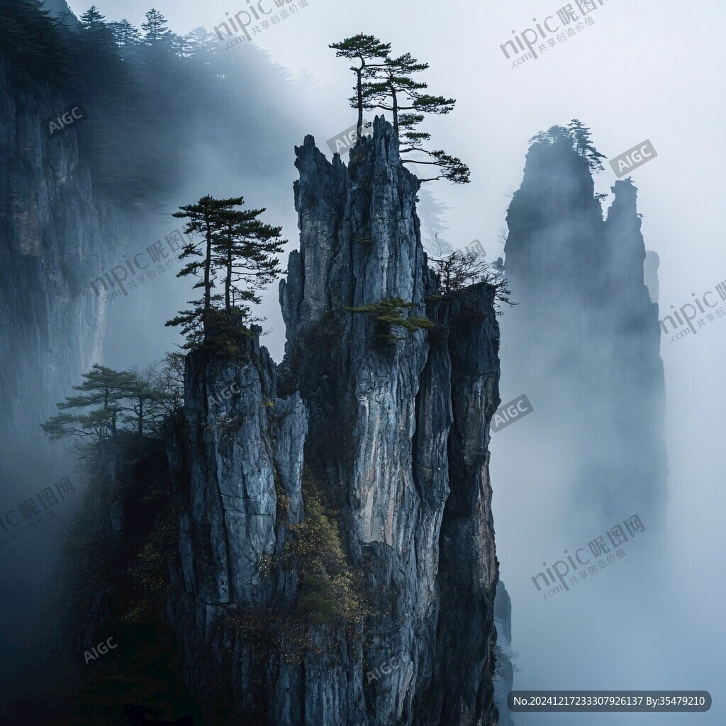 雾中的迎客松