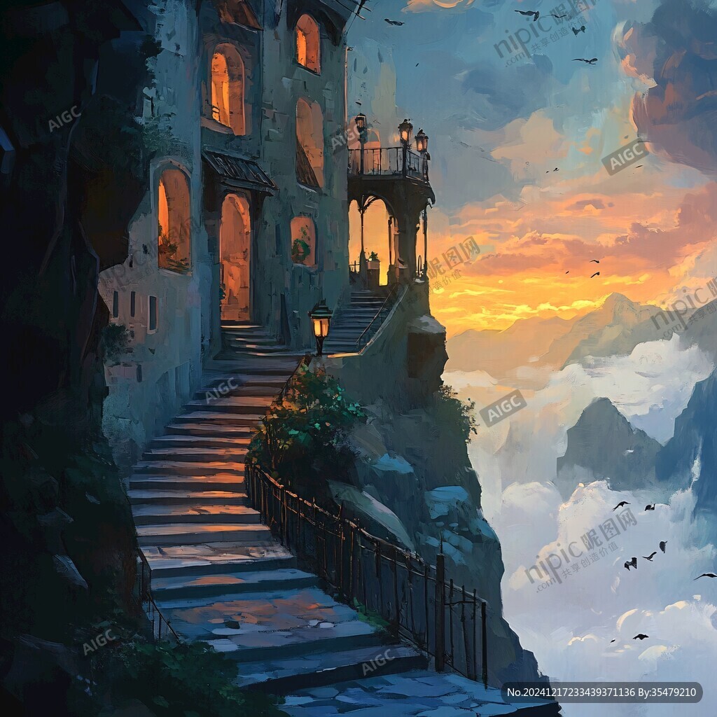 天界晓钟风景插画