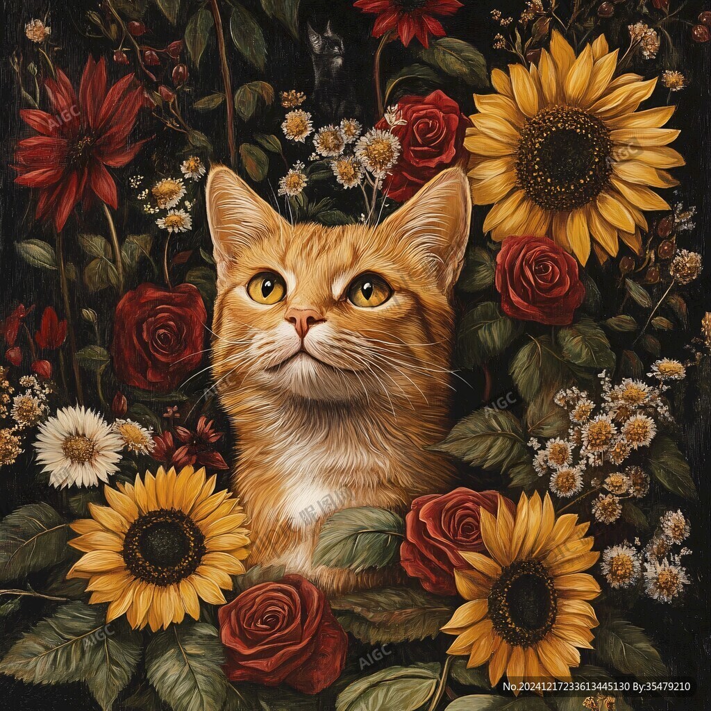 猫咪与鲜花