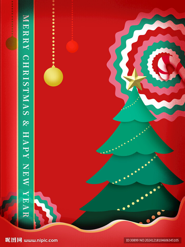 圣诞节新年红色宣传促销海报