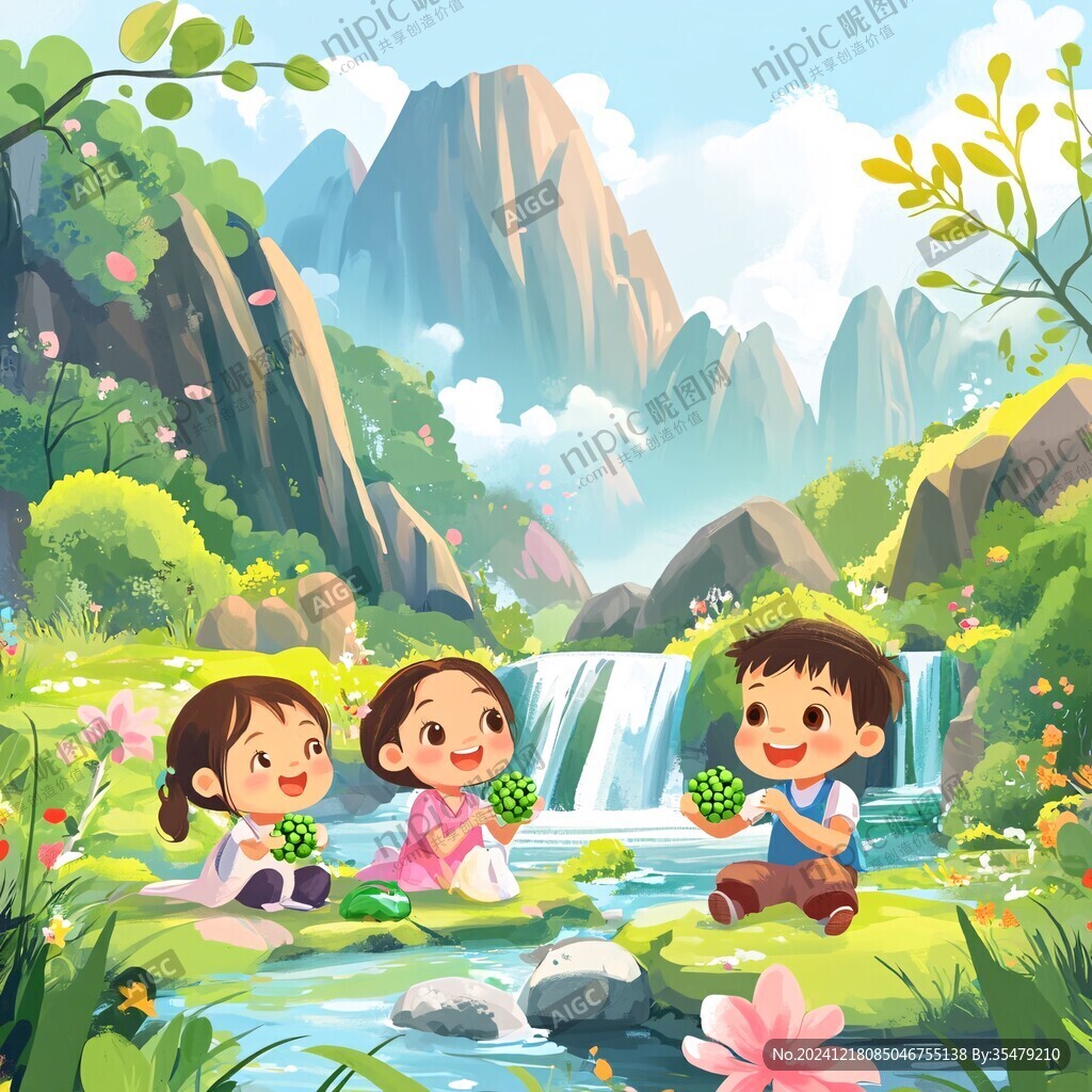 五一儿童春游插画
