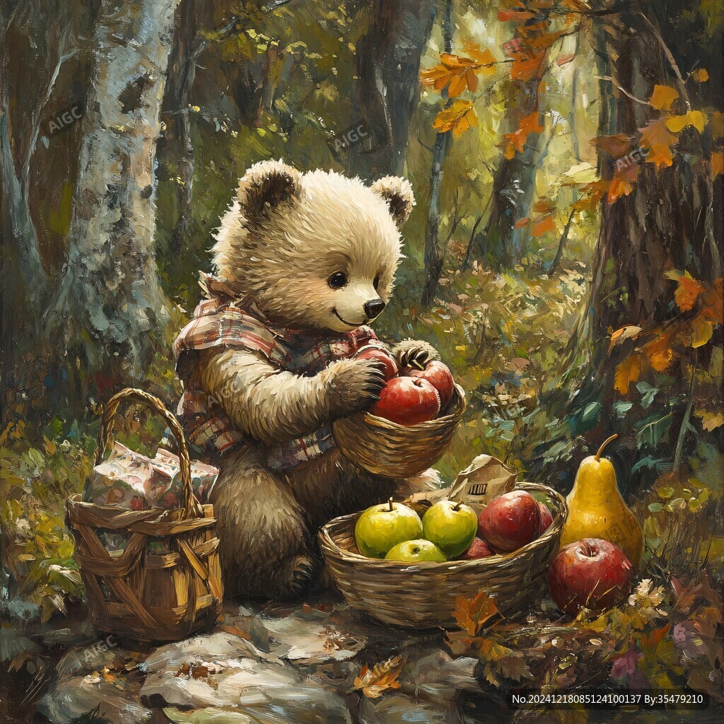 小熊室内野外场景插画