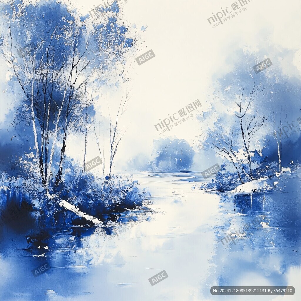 蓝调黑白风景画