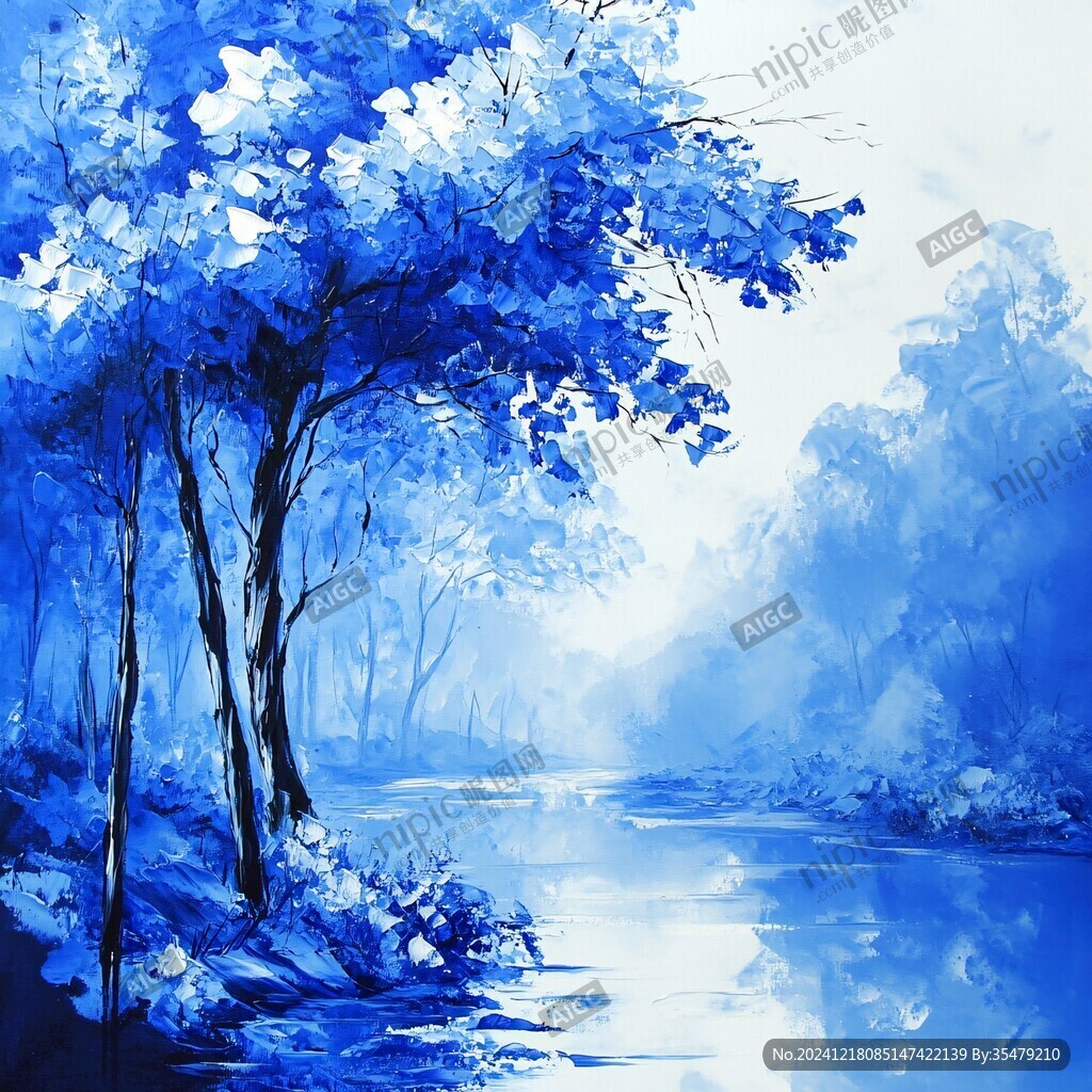蓝调黑白风景画