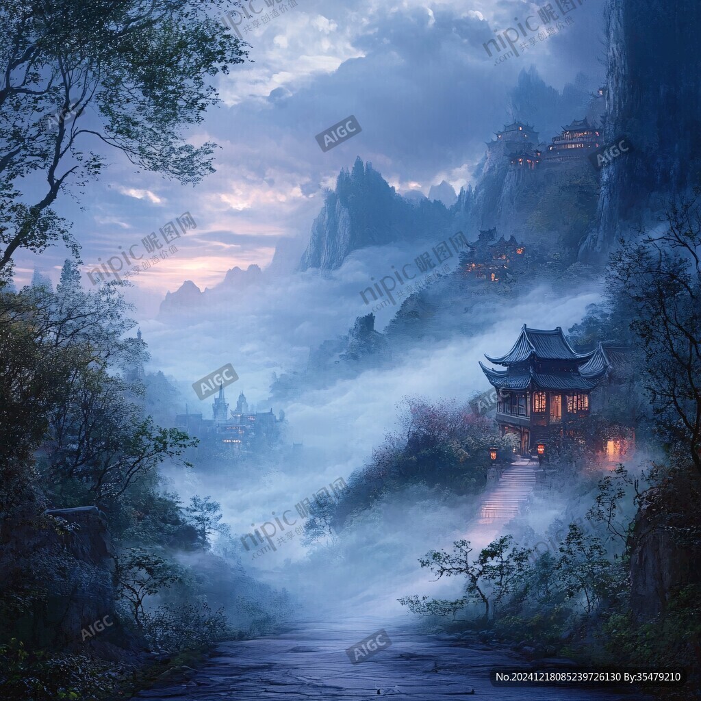 天界晓钟风景插画