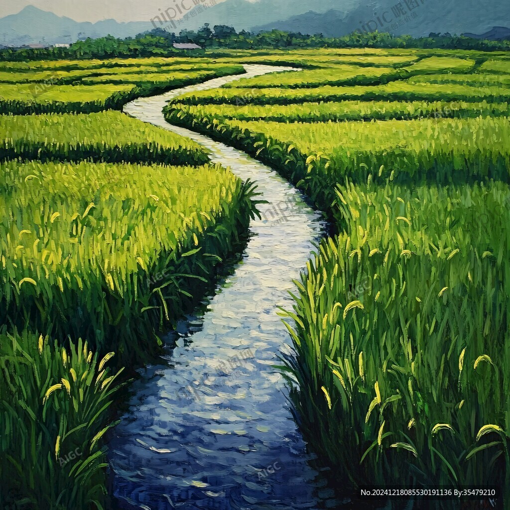 水稻田油画