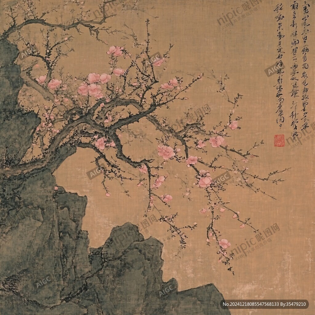 工笔桃花树