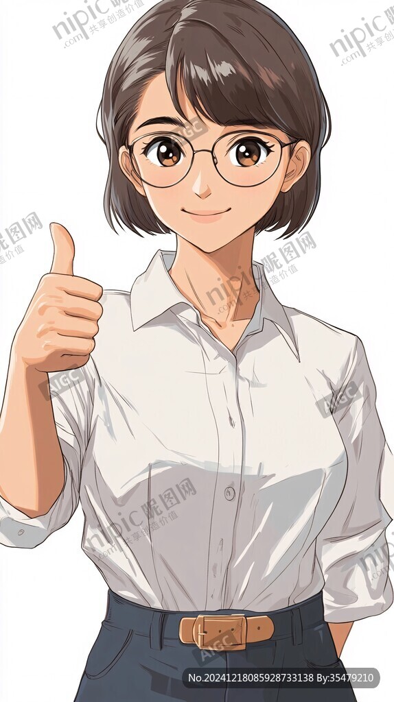 插画人物戴眼镜女孩