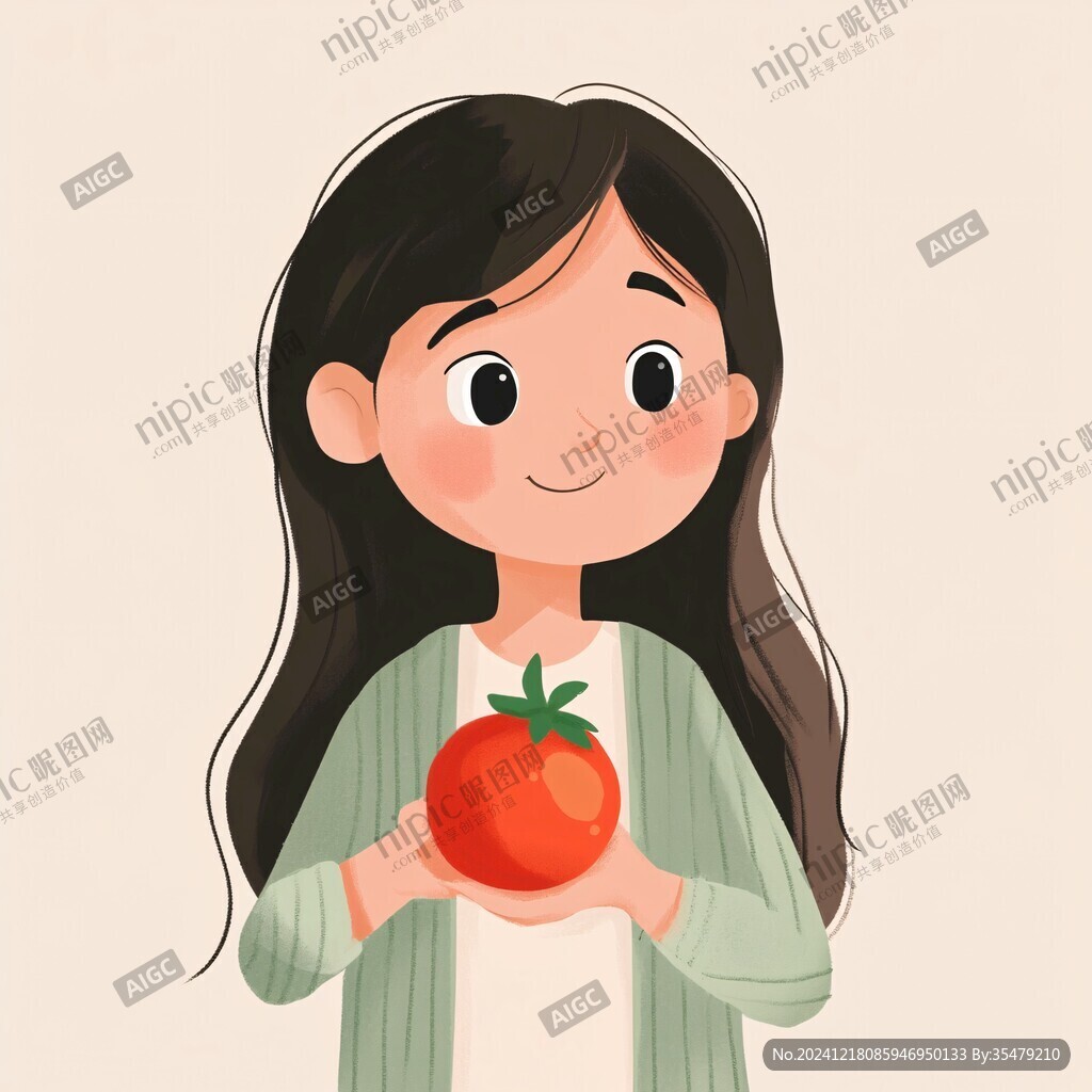 苹果水果插画女孩