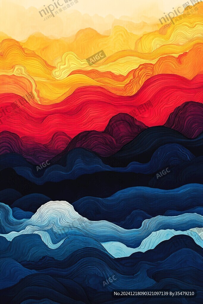 高端山水线包装插画